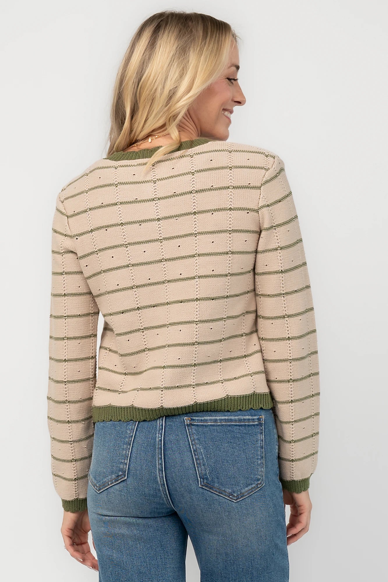 Quincie Striped Cardigan | Beige + Olive