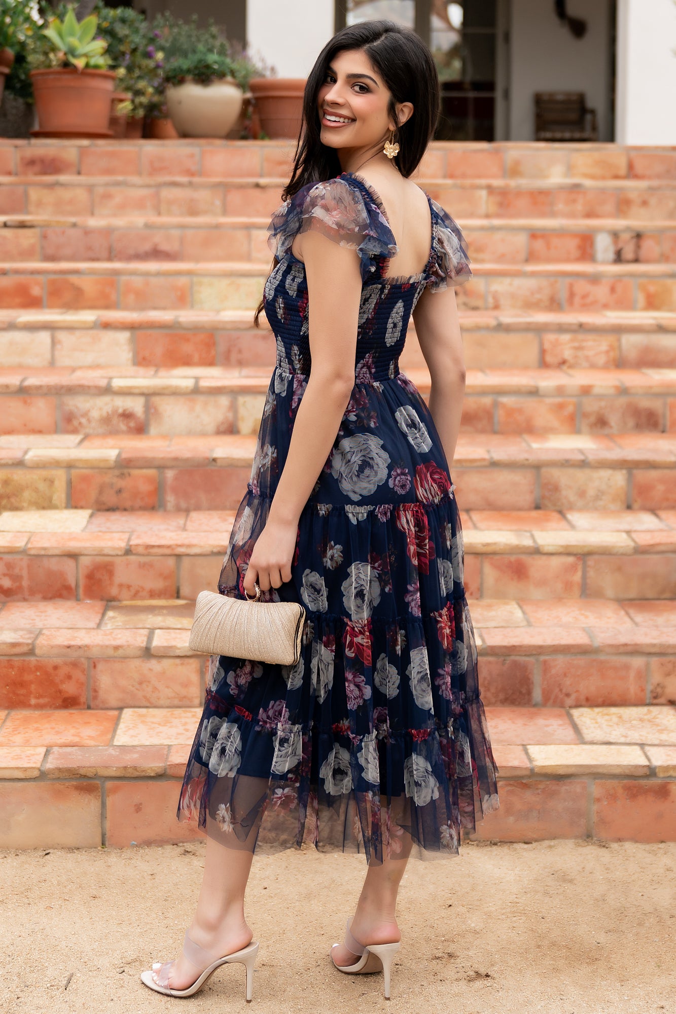 Baltic Born Womens Clementine Tulle Midi Dress | Navy Floral | Size: Medium Baltic Born Womens Clementine Tulle Midi Dress | Navy Floral | Size: Medium
