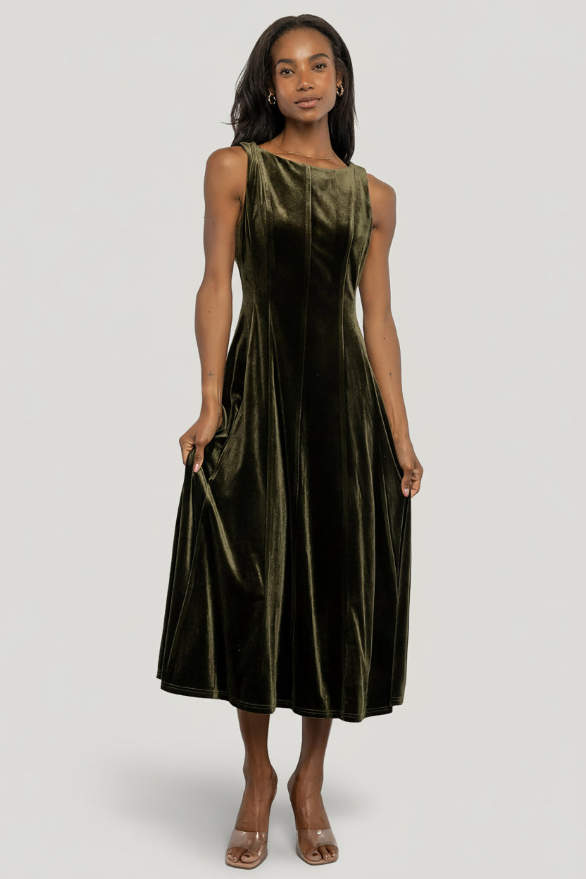 Annika Velvet Midi Dress | Olive
