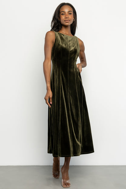 Annika Velvet Midi Dress | Olive
