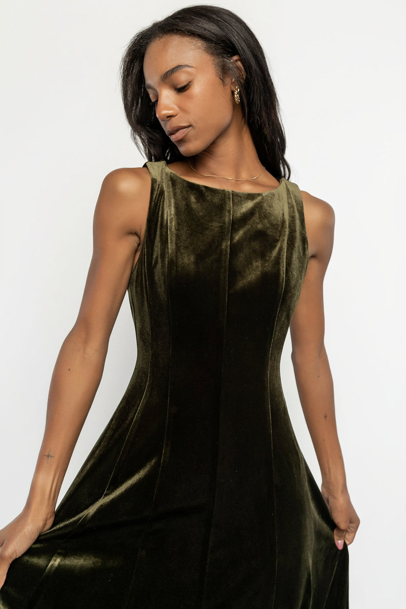Annika Velvet Midi Dress | Olive Annika Velvet Midi Dress | Olive
