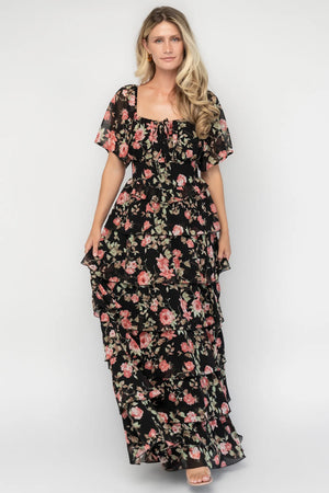 Bliss Tiered Maxi Dress | Black Multi Floral