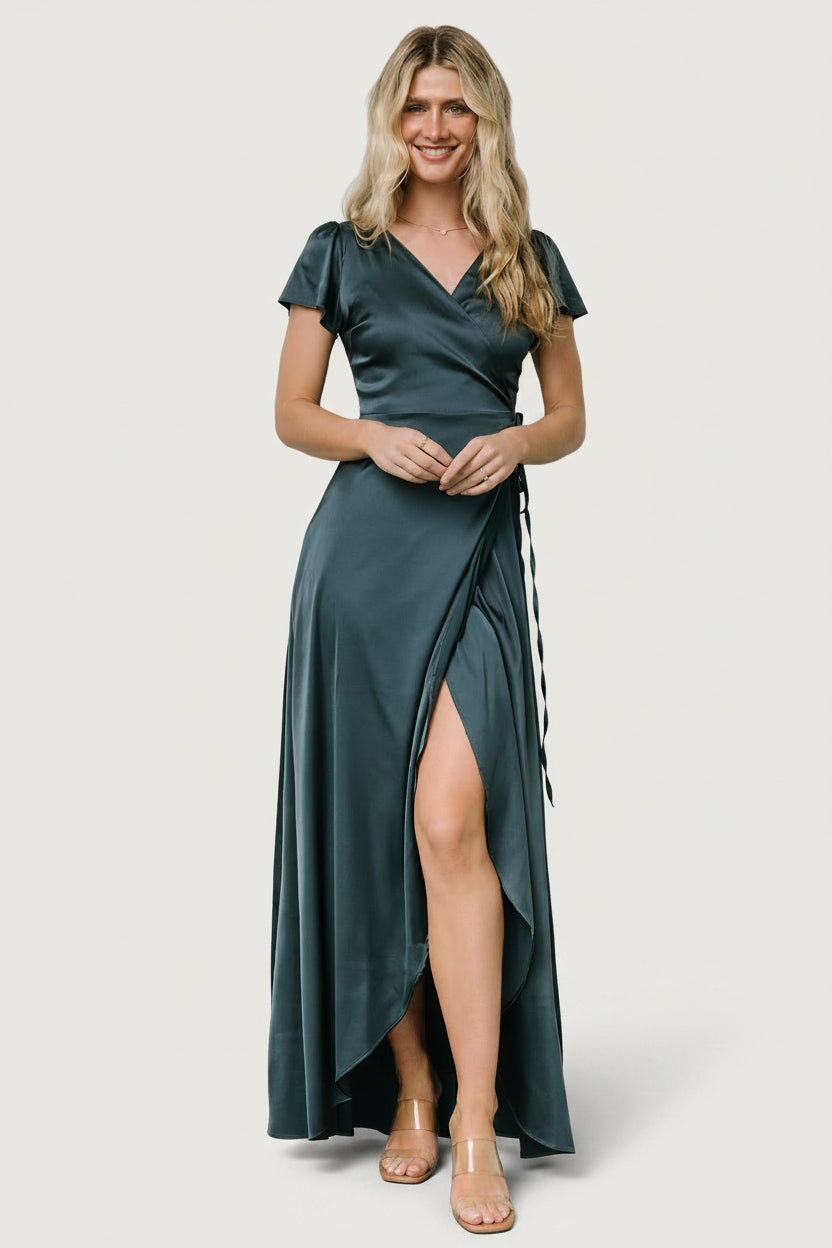 Krystal Satin Wrap Gown | Deep Blue Krystal Satin Wrap Gown | Deep Blue