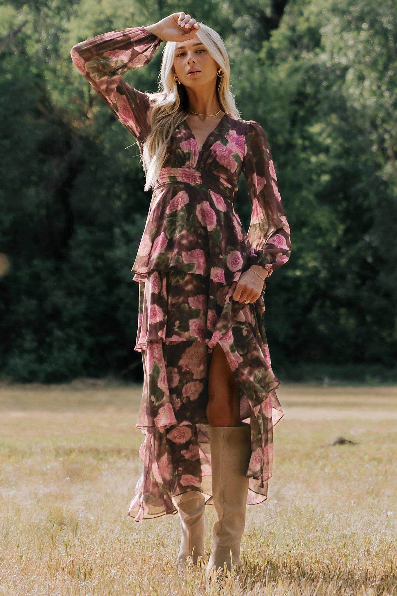 Mariella Tiered Maxi Dress | Mahogany Rose Floral