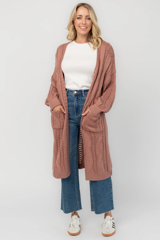 Braxton Cable Knit Cardigan | Dusty Rosewood