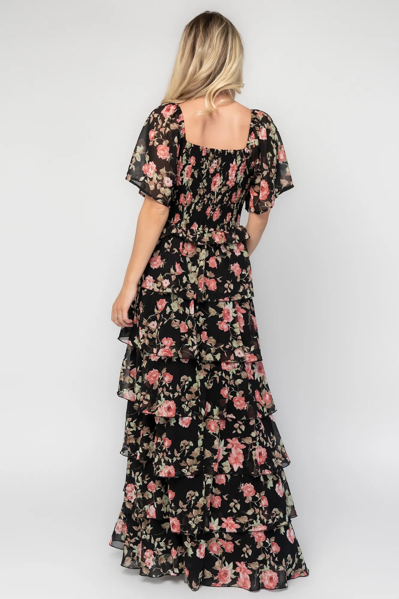 Bliss Tiered Maxi Dress | Black Multi Floral