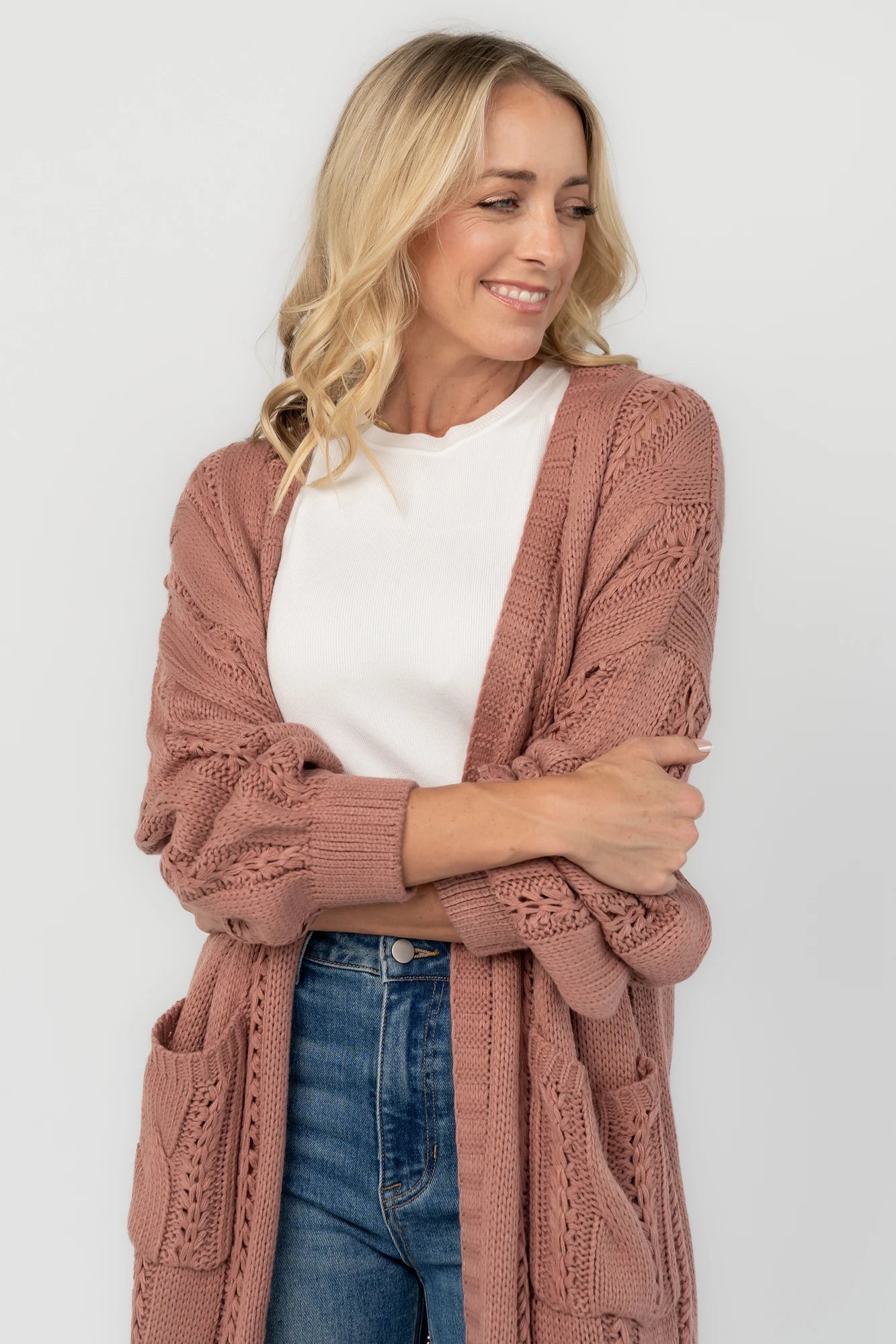 Braxton Cable Knit Cardigan | Dusty Rosewood