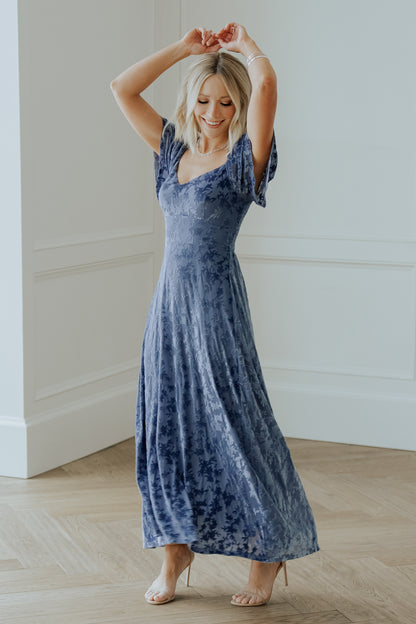 Everley Velvet Maxi Dress | Whisper Blue