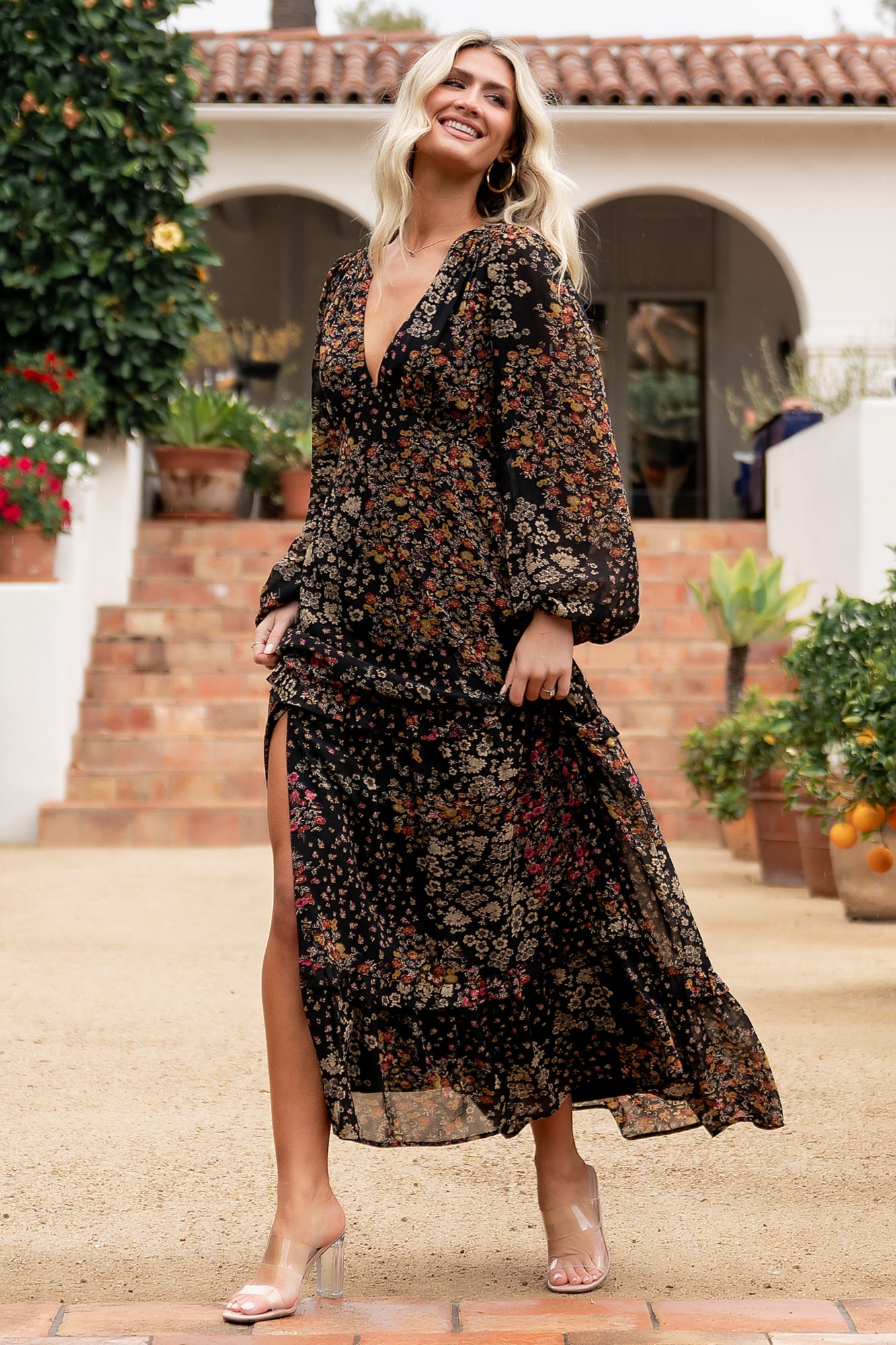 Bowman Deep V Maxi Dress - Black Multi Floral | Baltic Born 2XL Bowman Deep V Maxi Dress - Black Multi Floral | Baltic Born 2XL