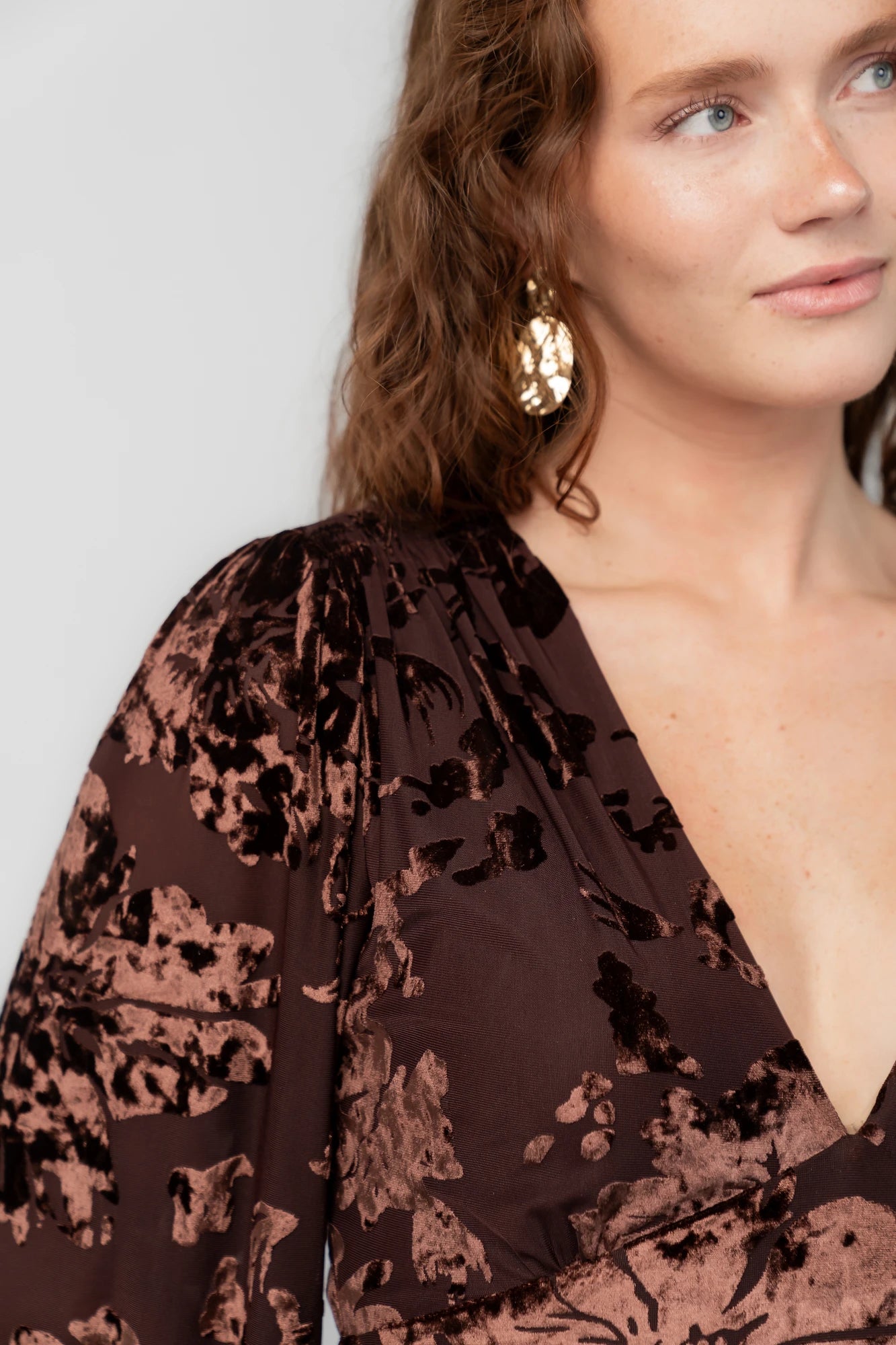 Liana Velvet Embossed Maxi Dress | Brown