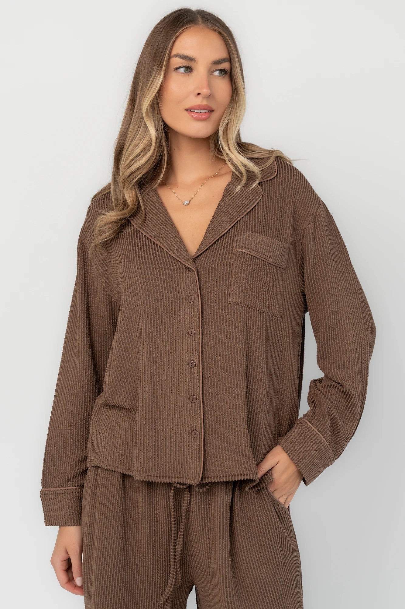 Eloise Ribbed Pajama Set | Brown