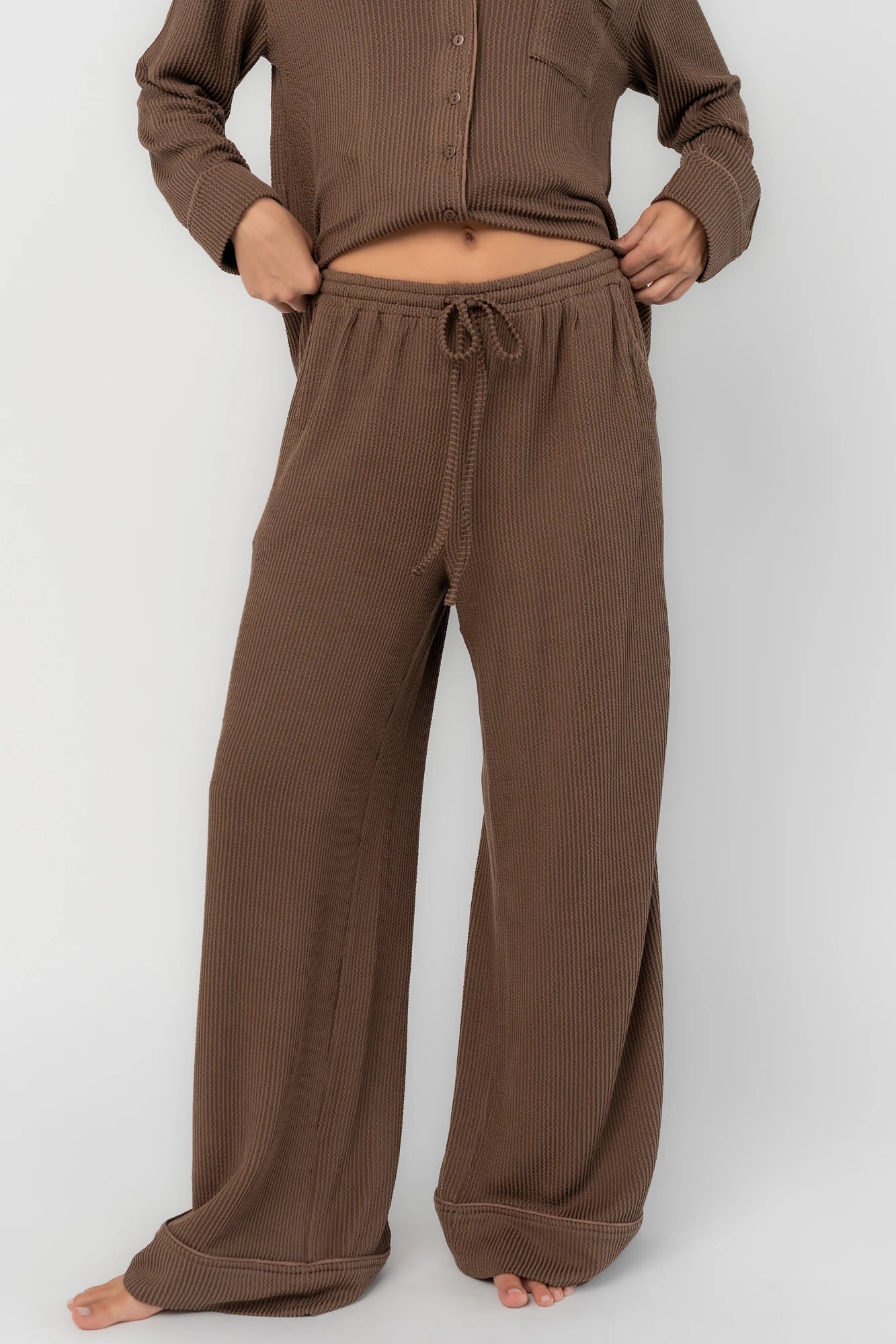 Eloise Ribbed Pajama Set | Brown