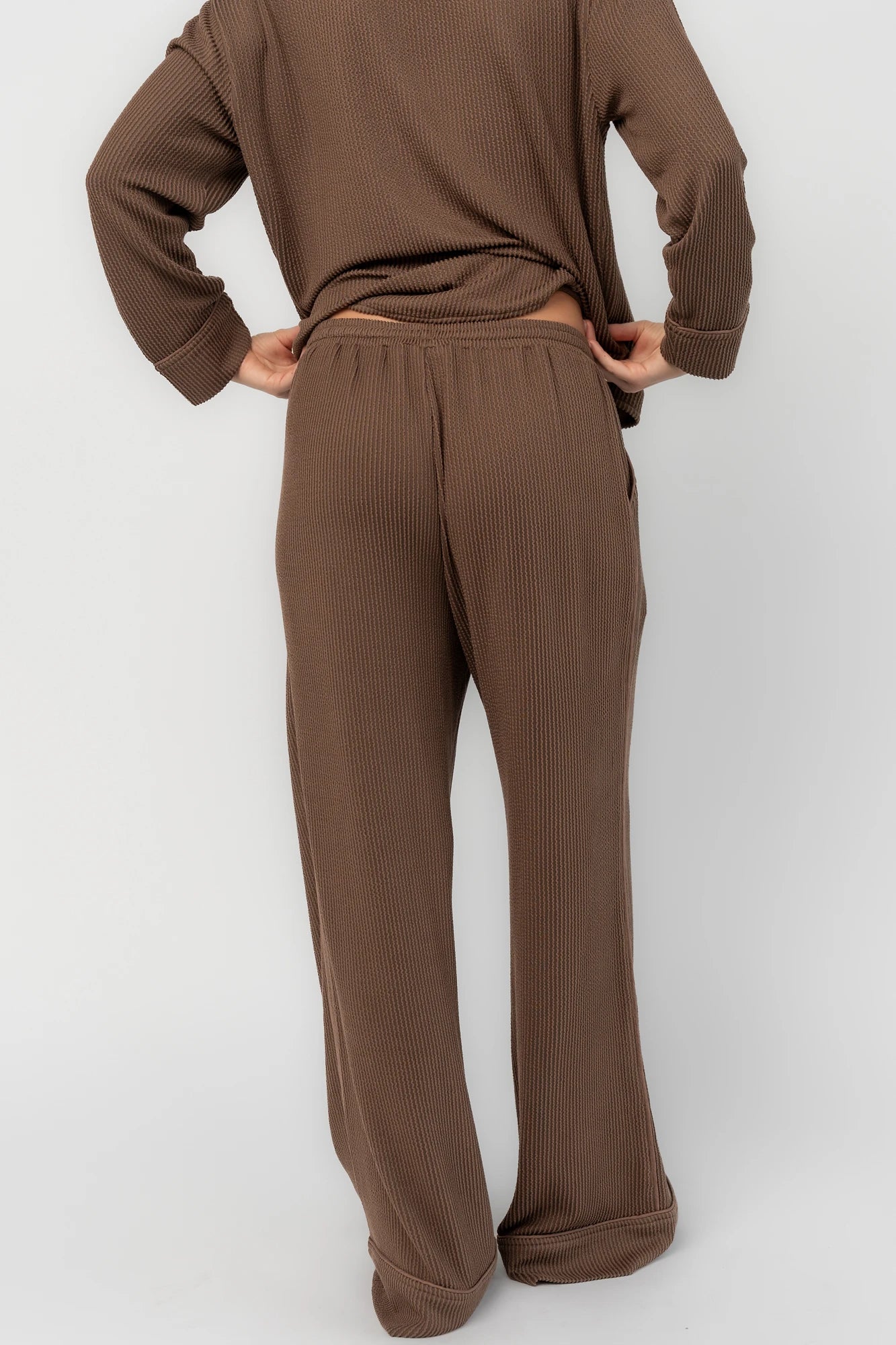 Eloise Ribbed Pajama Set | Brown