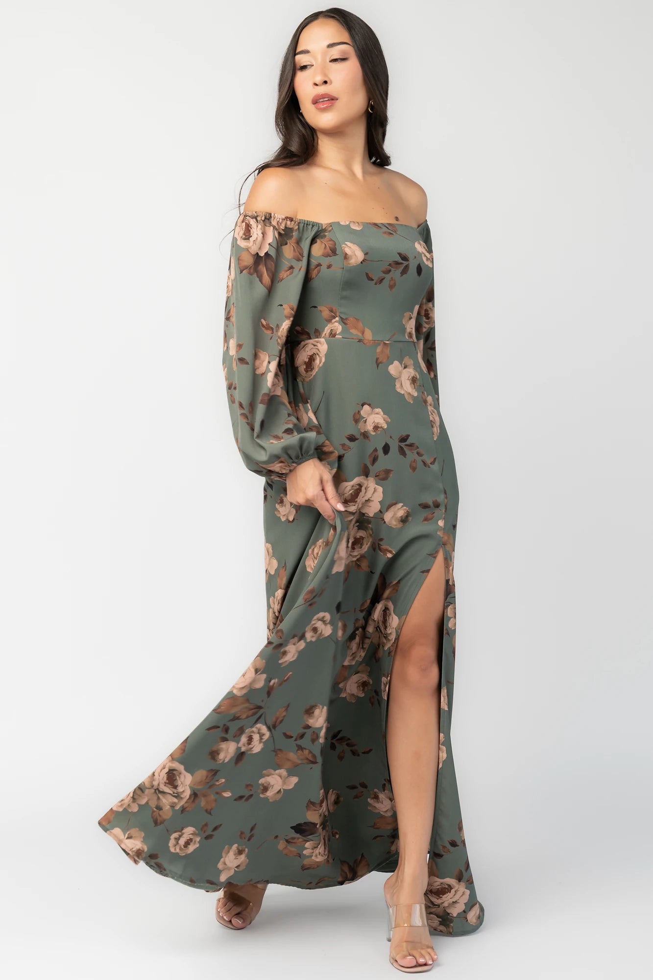 Cordelia Off Shoulder Maxi Dress | Dark Teal Floral