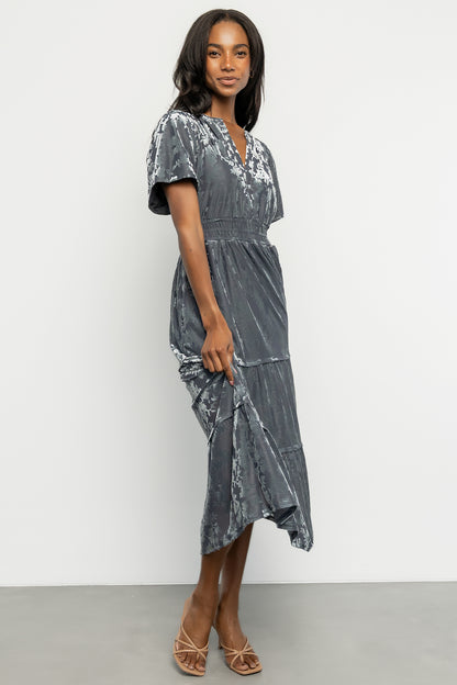 Bronwyn Velvet Dress | Dusty Blue