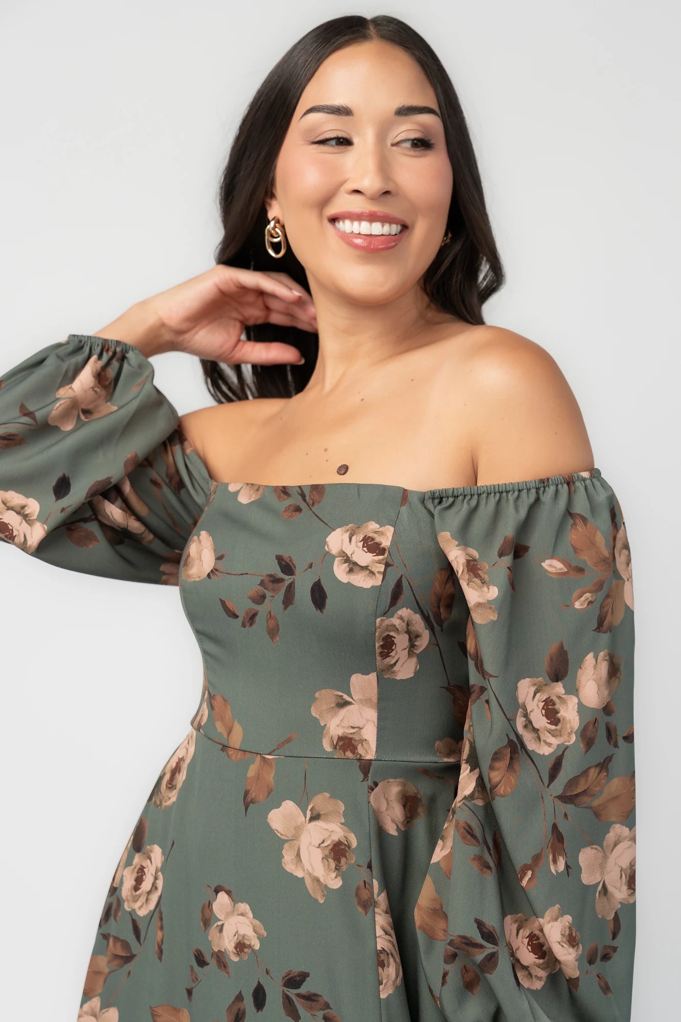 Cordelia Off Shoulder Maxi Dress | Dark Teal Floral