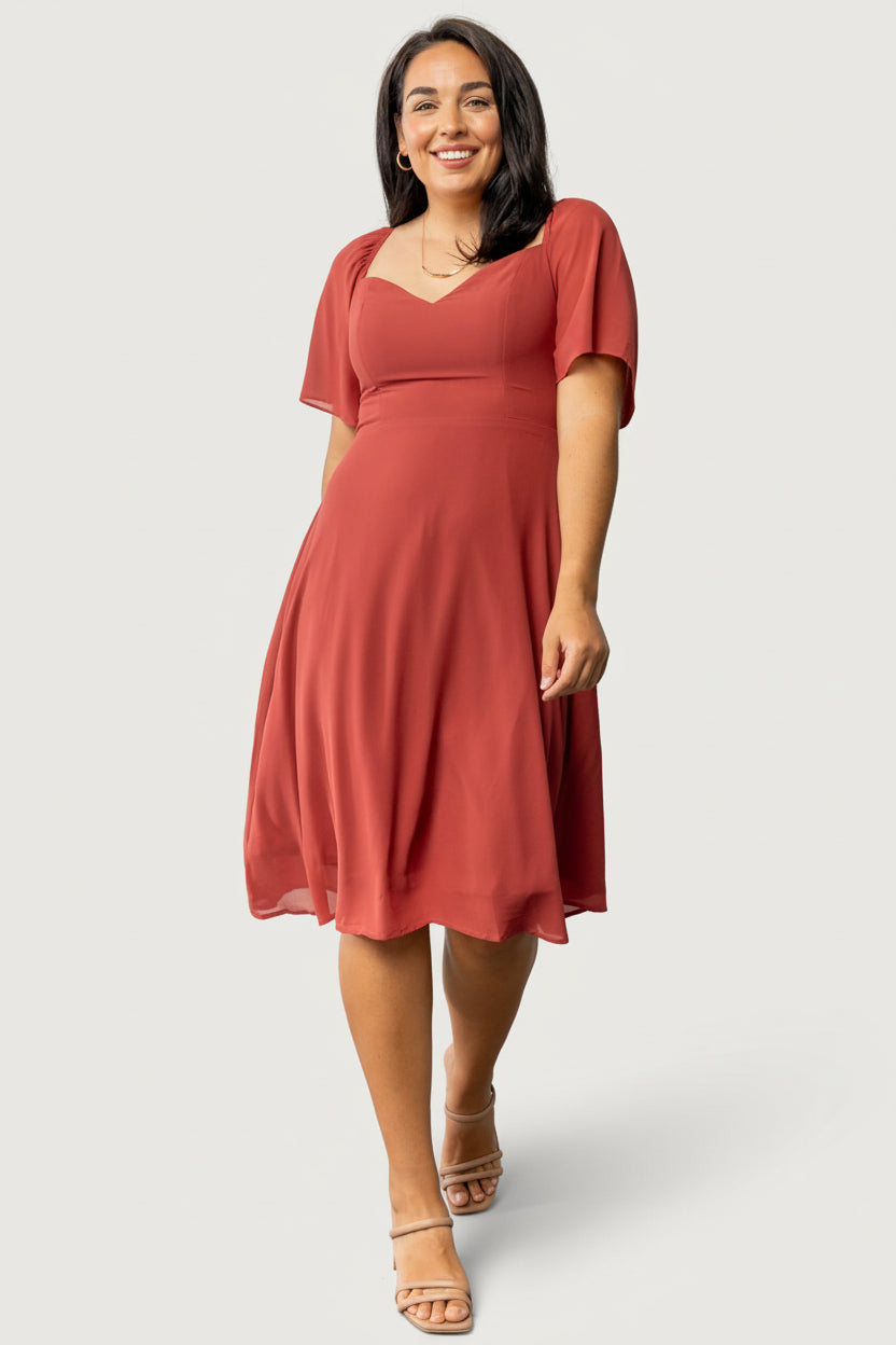 Baltic Born Womens Colette Sweetheart Midi Dress | Terracotta