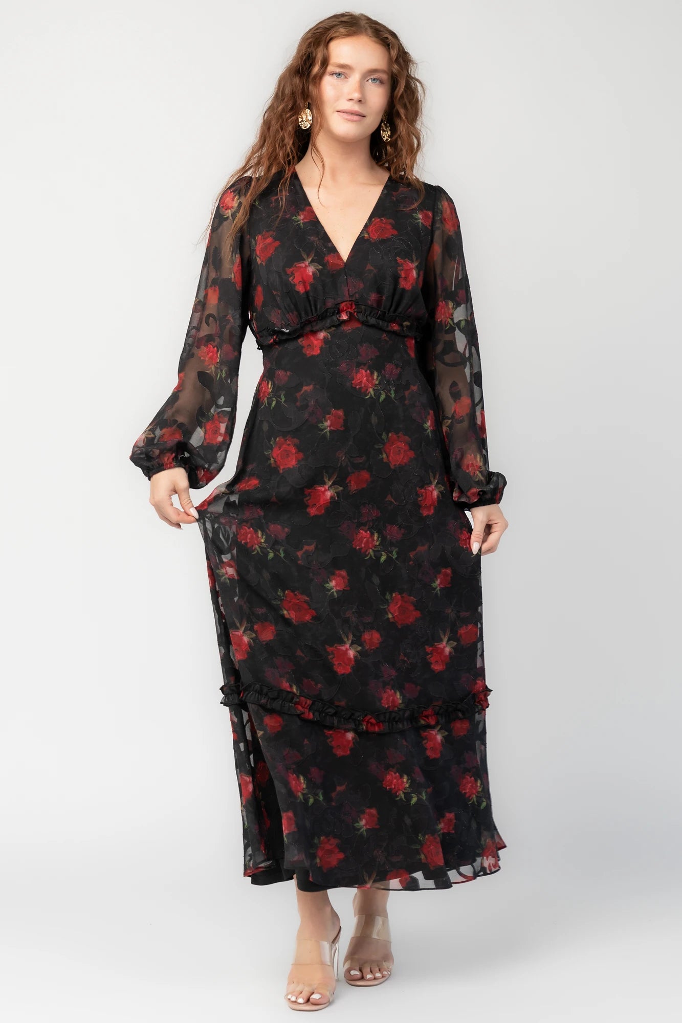 Avalora Midi Dress | Black Rose Floral