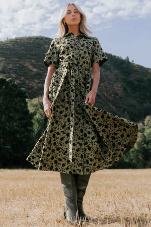 Kristen Button Up Dress | Deep Olive Floral