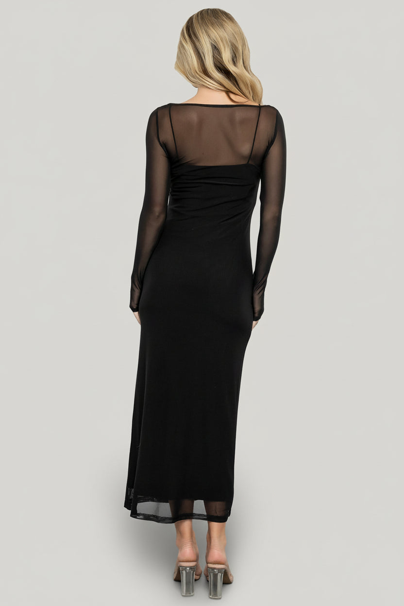 Darya Mesh Midi Dress Ribbed Slip & Sheer Mesh | Baltic Born S Darya Mesh Midi Dress Ribbed Slip & Sheer Mesh | Baltic Born S