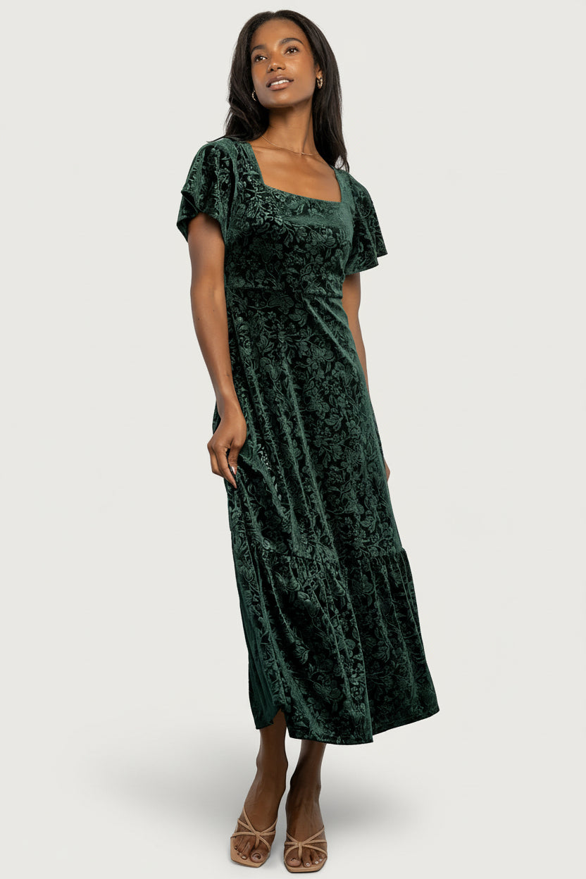 velvet burnt out dress Baltic Born Womens Eirene Velvet Dress | Emerald