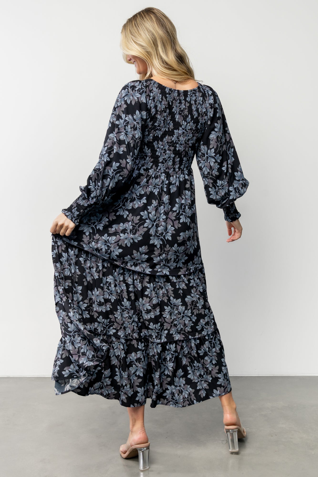 Baltic Born Womens Rayna Smocked Dress | Midnight + Blue Floral | Size: XL Baltic Born Womens Rayna Smocked Dress | Midnight + Blue Floral | Size: XL
