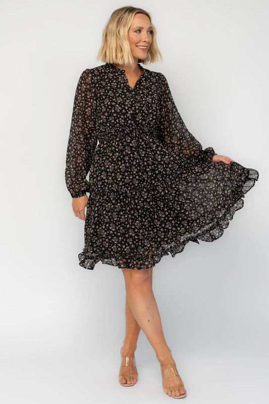 Fairfield Short Dress | Black Floral