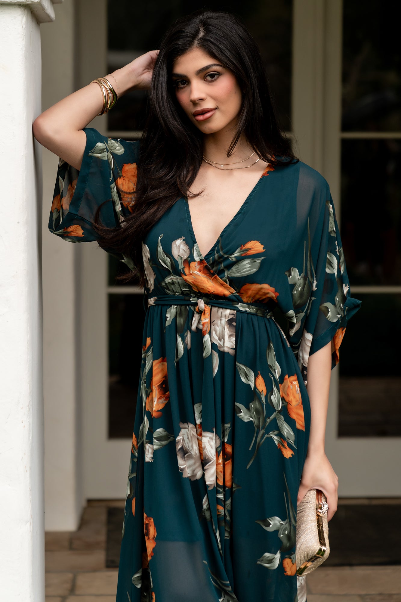 Baltic Born Womens Kia Kimono Maxi Dress | Deep Topaz Floral Baltic Born Womens Kia Kimono Maxi Dress | Deep Topaz Floral