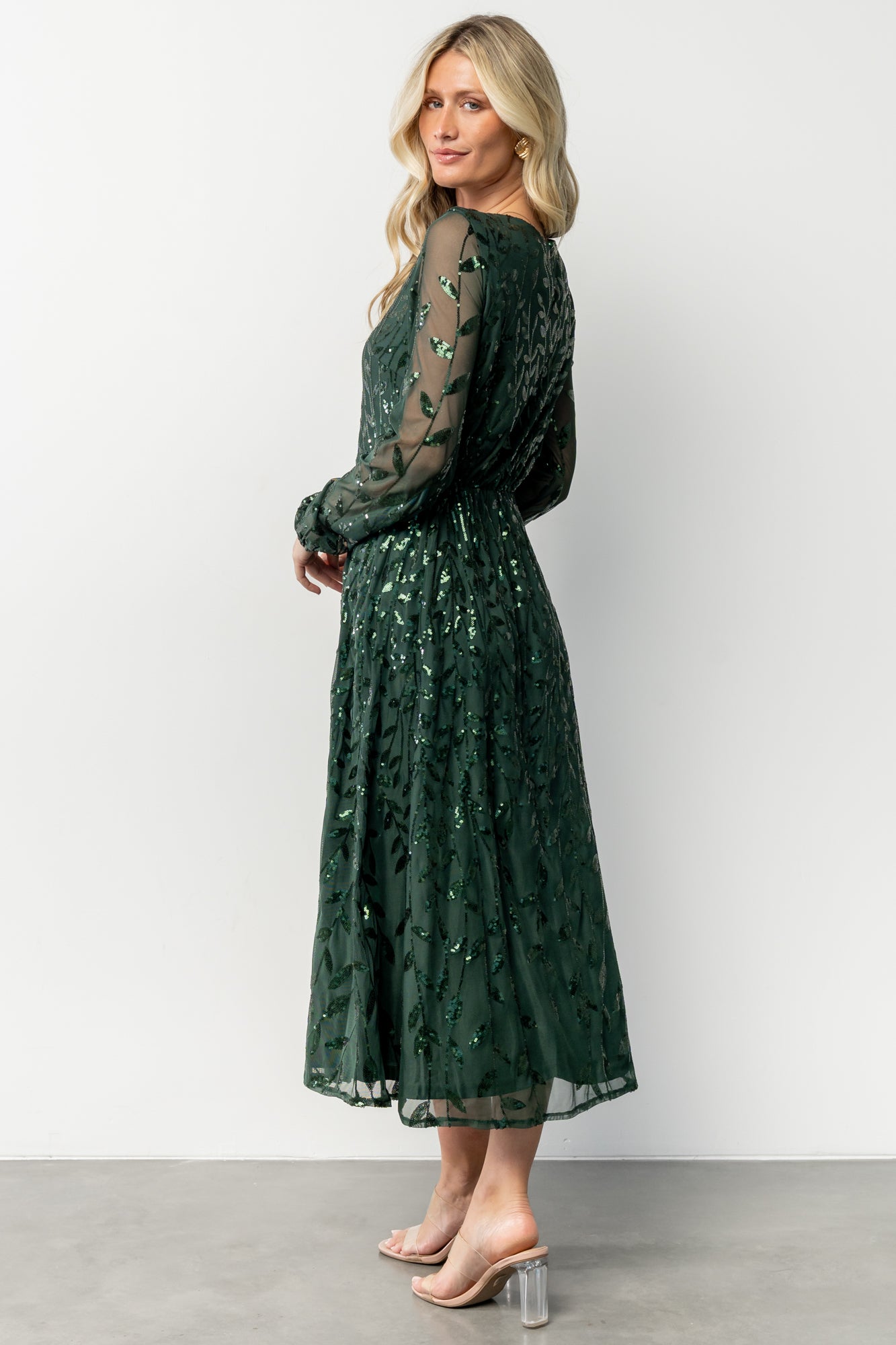 Baltic Born Womens Kalla Sequin Midi Dress | Emerald
