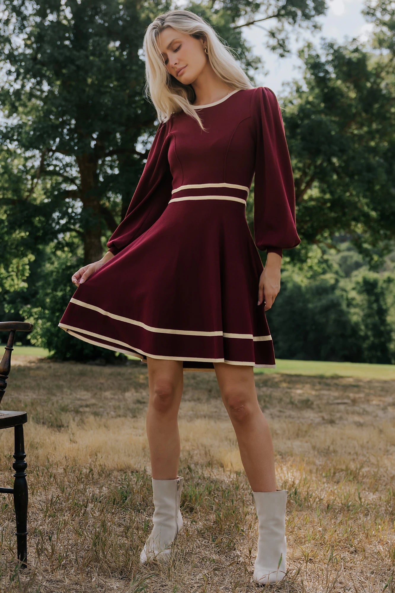 Ashley Knit Short Dress | Wine + Cream