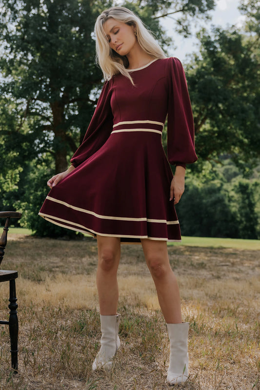 Ashley Knit Short Dress | Wine + Cream