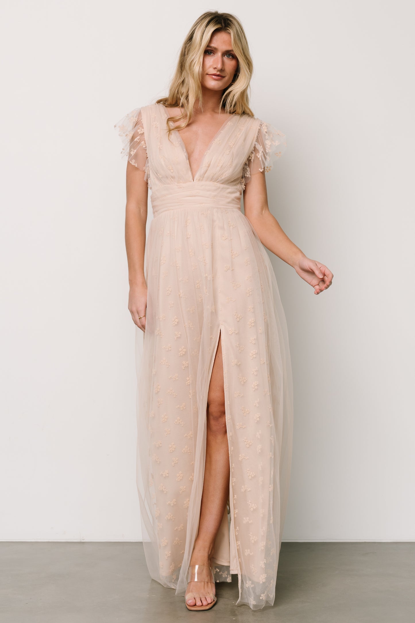 Caterina Tulle Maxi Dress | Nude Blush