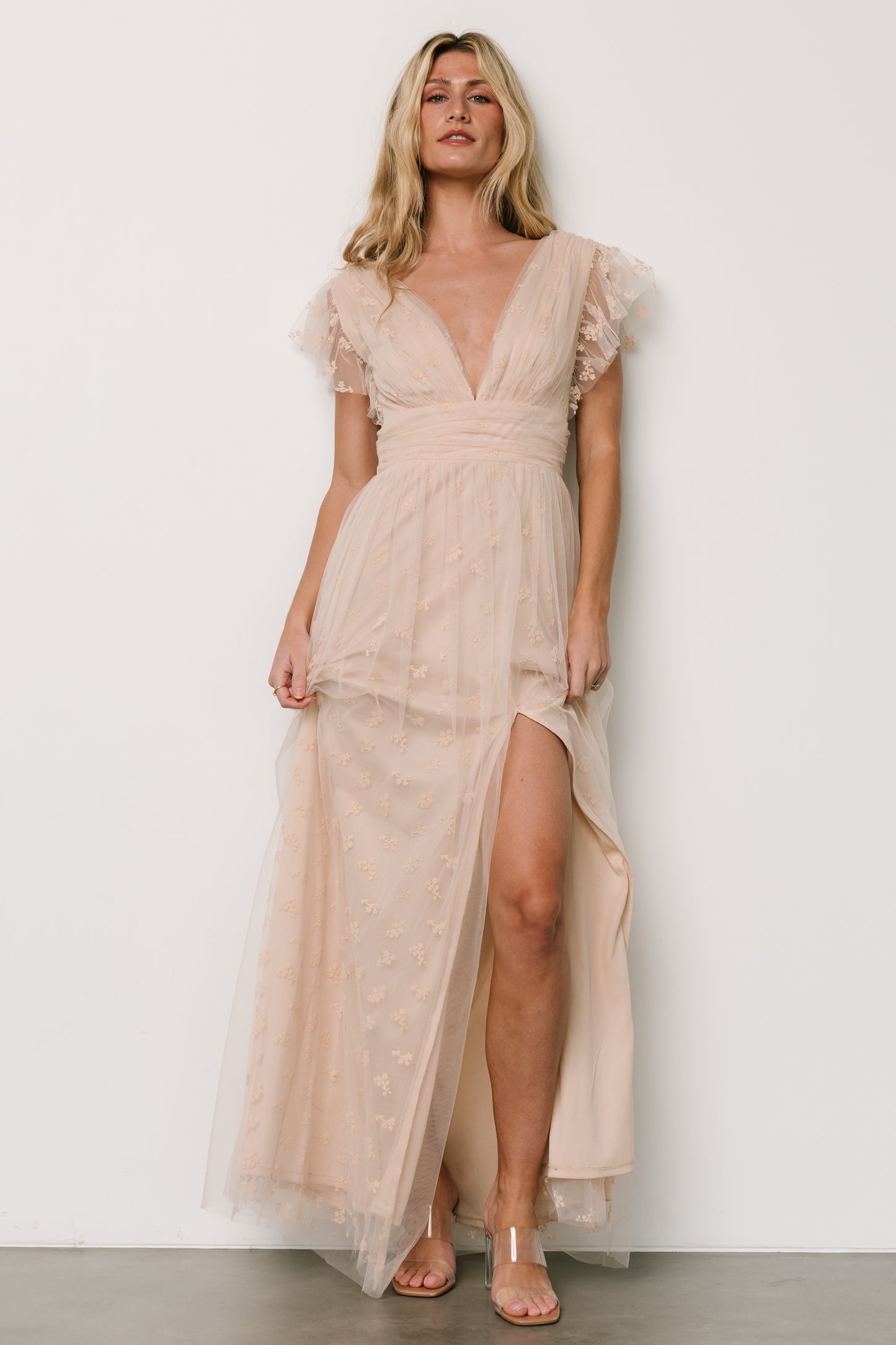 Caterina Tulle Maxi Dress | Nude Blush