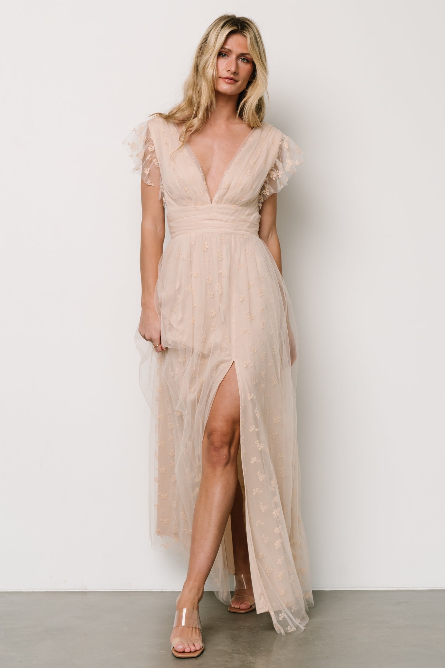 Caterina Tulle Maxi Dress | Nude Blush