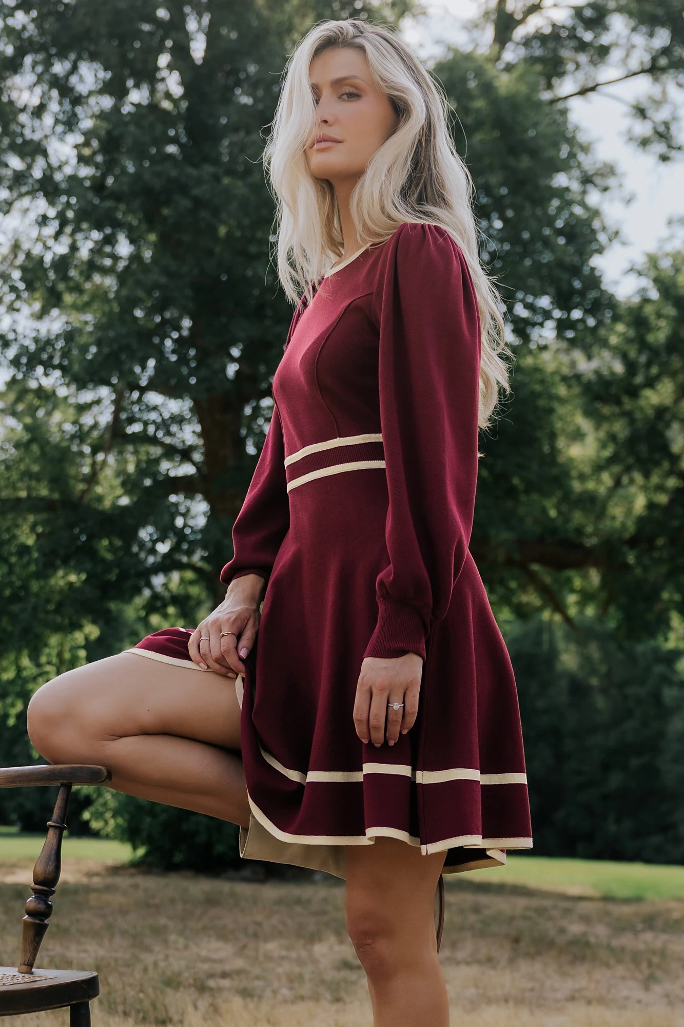 Ashley Knit Short Dress | Wine + Cream