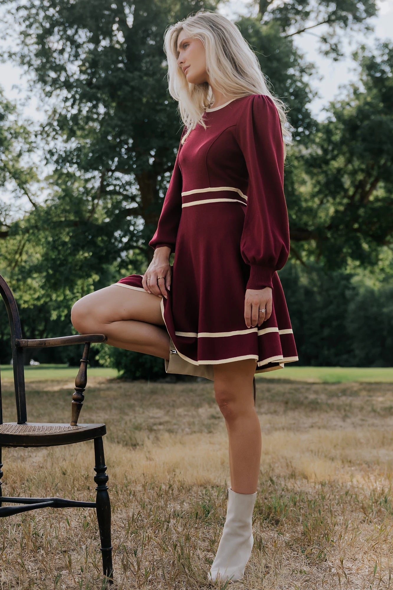 Ashley Knit Short Dress | Wine + Cream