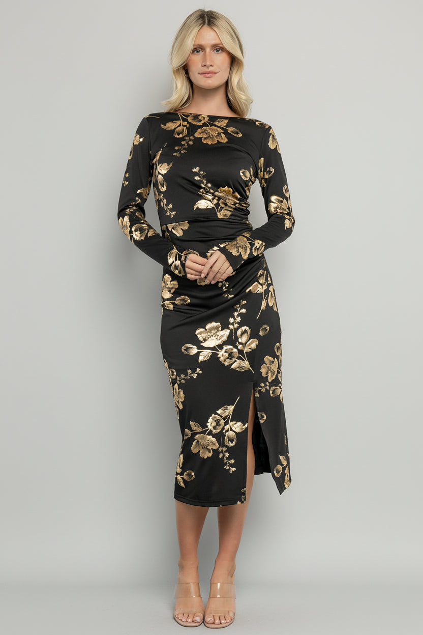 Valeria Midi Dress | Black + Gold