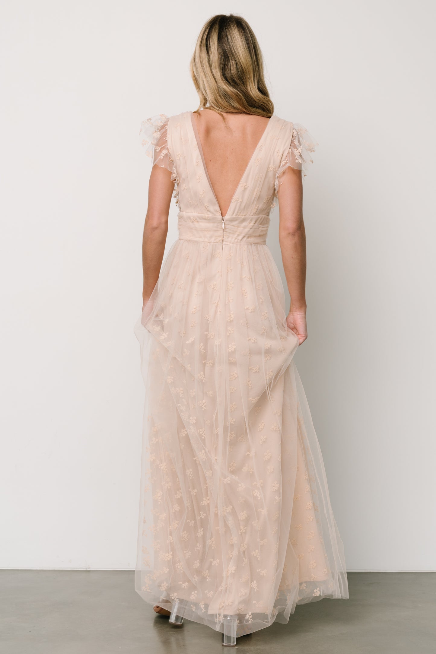 Caterina Tulle Maxi Dress | Nude Blush