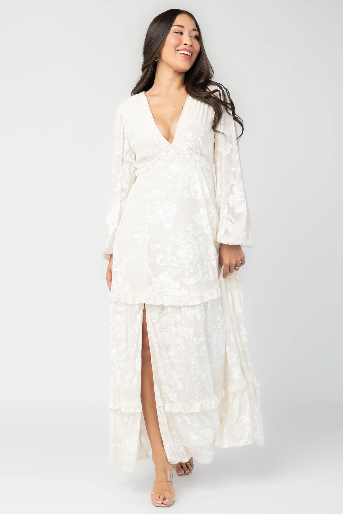 Liana Velvet Embossed Maxi Dress | Ivory