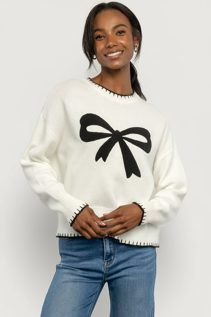Bow Sweater | Cream + Black