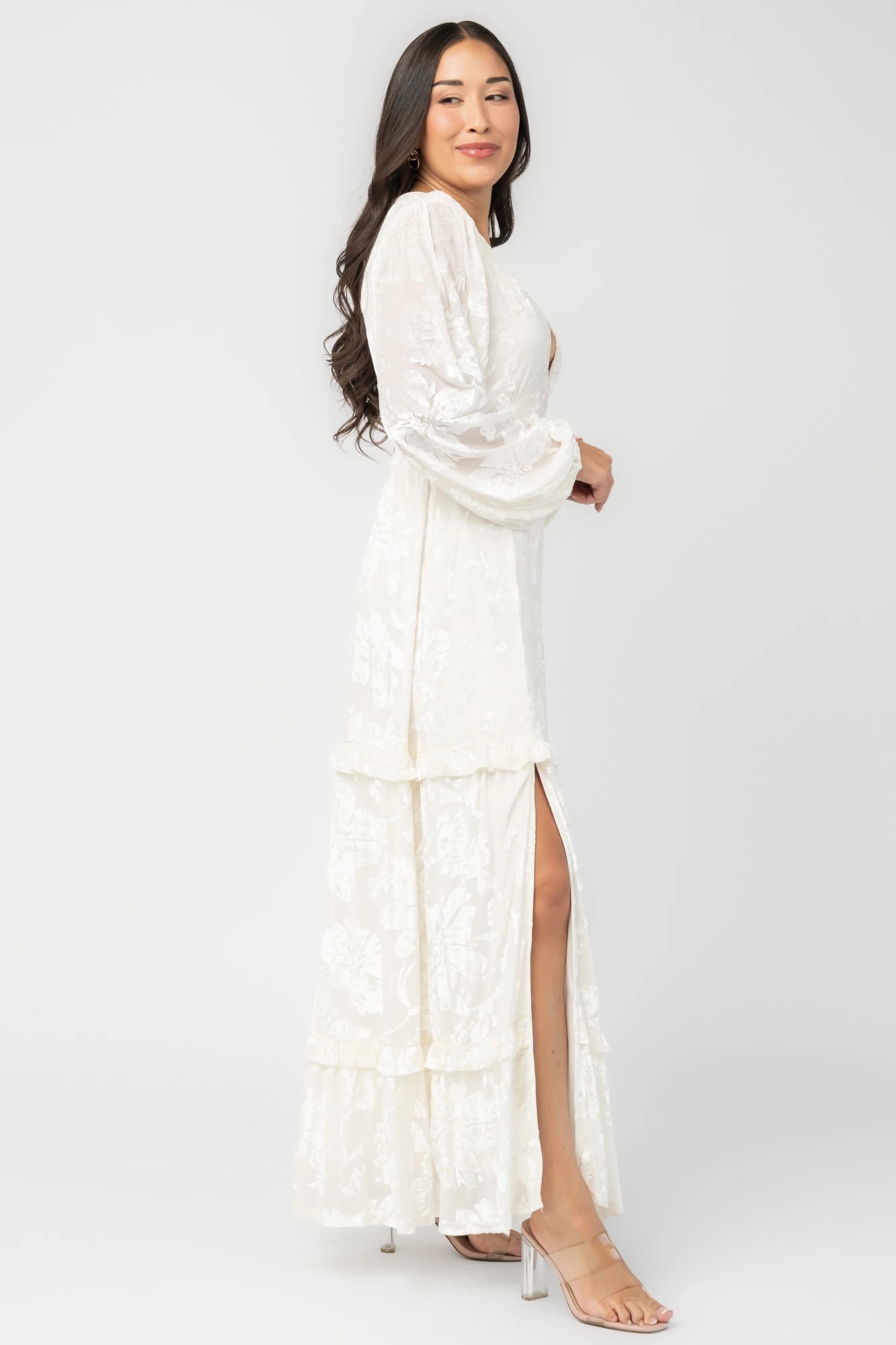 Liana Velvet Embossed Maxi Dress | Ivory