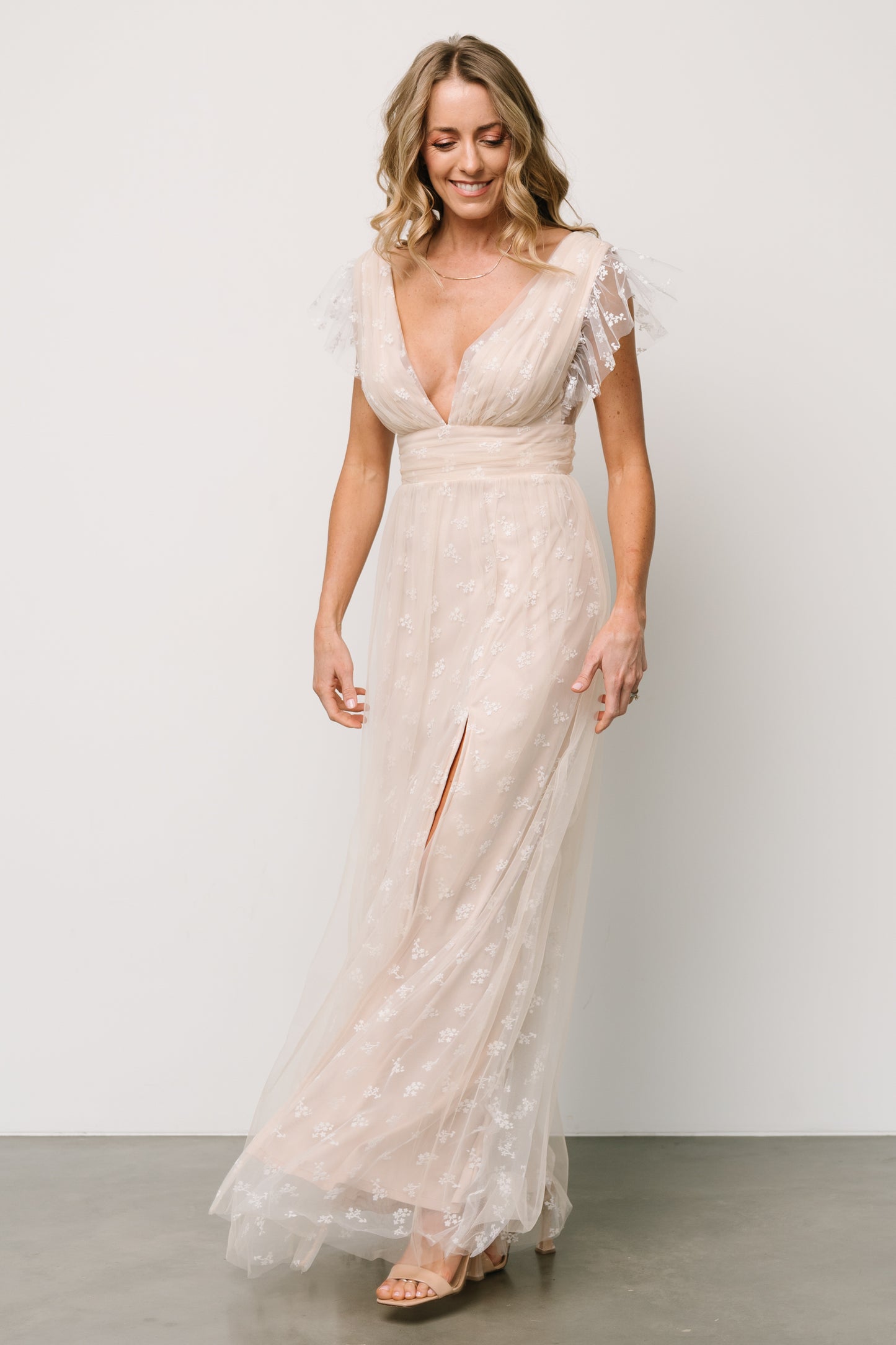 Caterina Tulle Maxi Dress | Natural + White