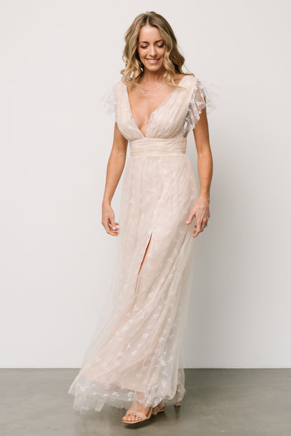 Caterina Tulle Maxi Dress | Natural + White