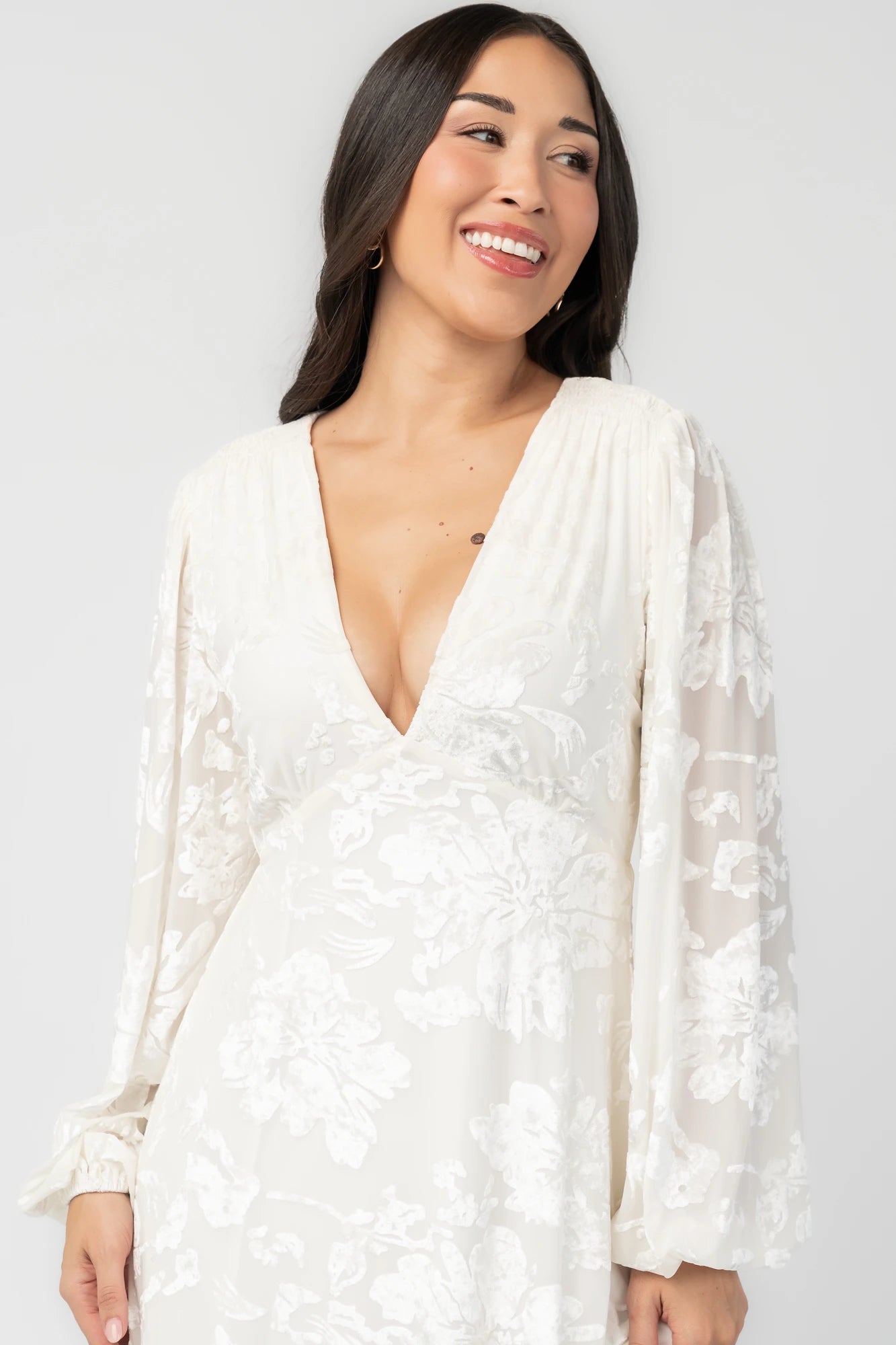 Liana Velvet Embossed Maxi Dress | Ivory