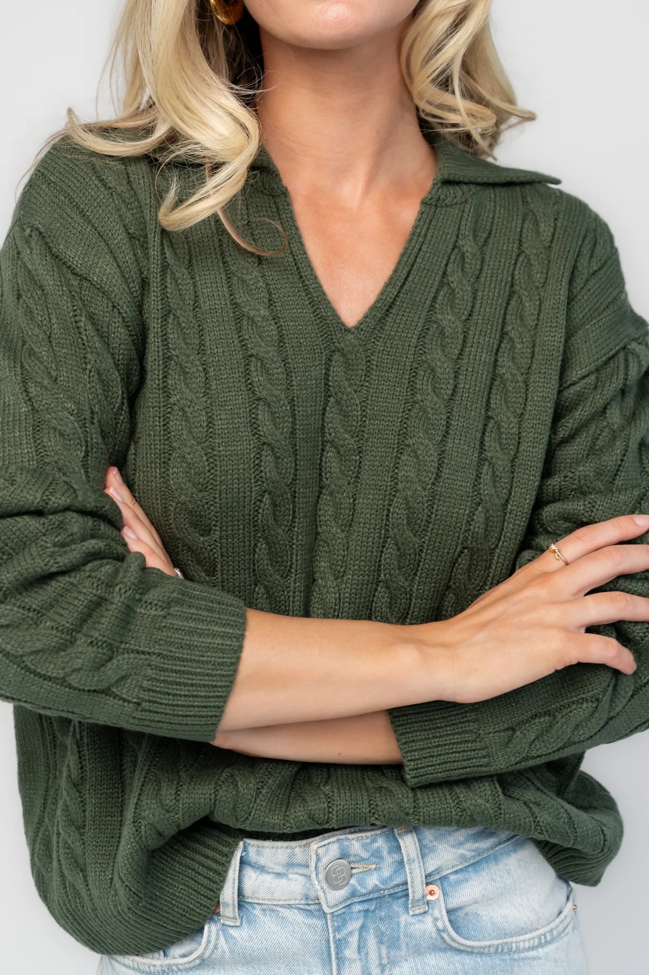 Arden Cable Knit Sweater | Dark Green