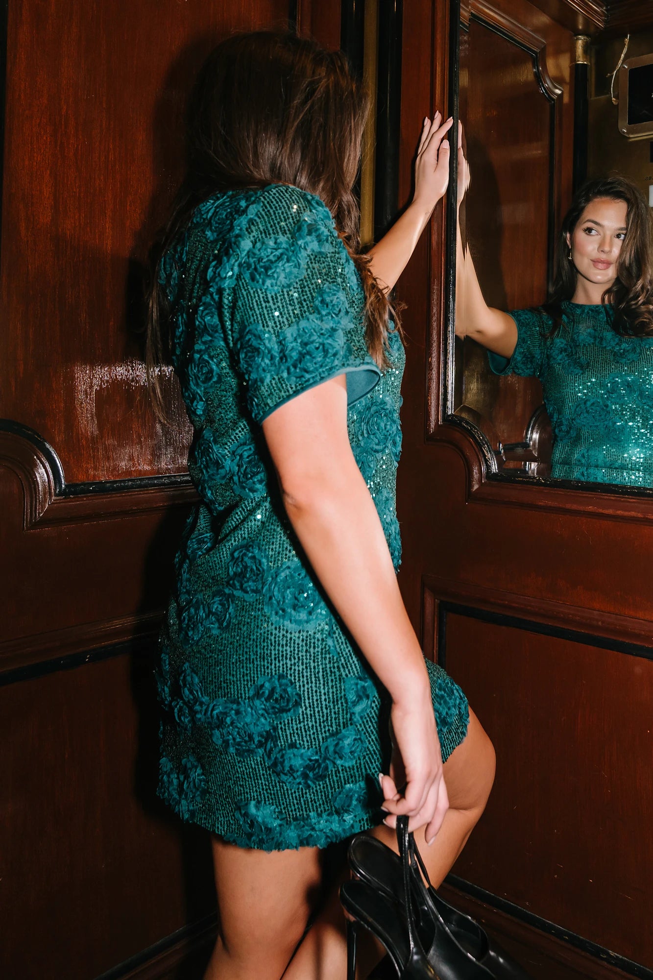 Baltic Born Womens Rhea Sequin Short Dress | Dark Green