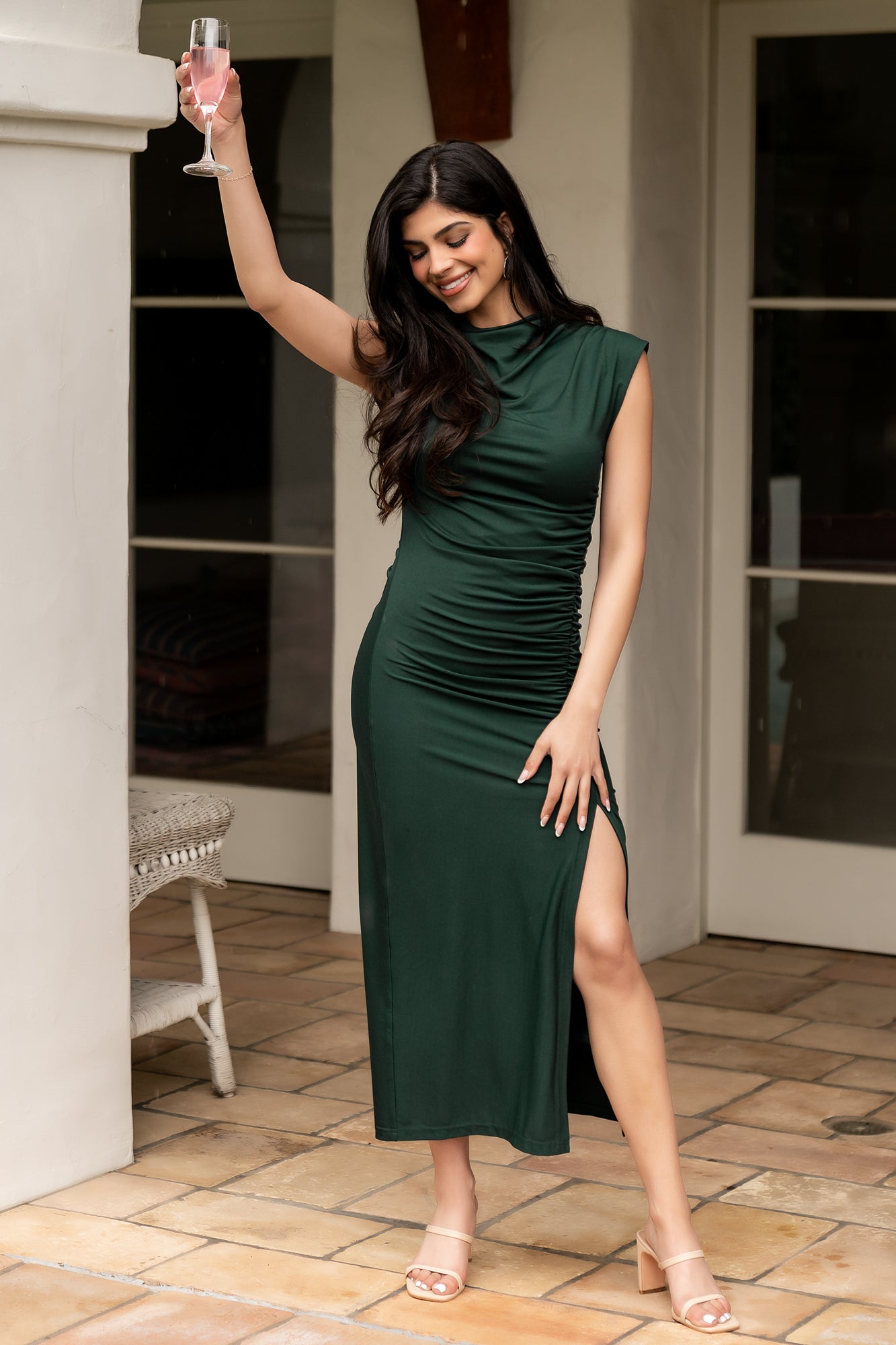 Baltic Born Womens Sasha Ruched Maxi Dress | Green