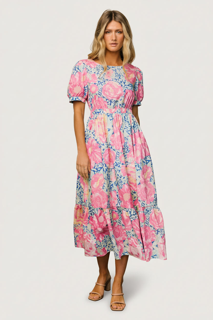 pink and blue floral dress See It Through Royal Maxi Leo Style Baltic Born Womens Myers Dress