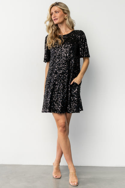 Asta Sequin Shift Dress | Black