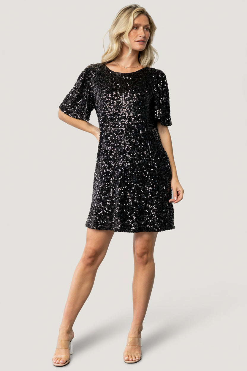 Baltic Born Womens Asta Sequin Shift Dress | Black
